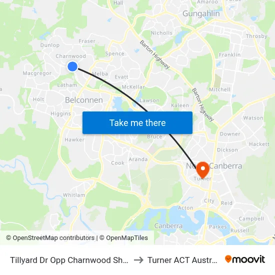 Tillyard Dr Opp Charnwood Shops to Turner ACT Australia map