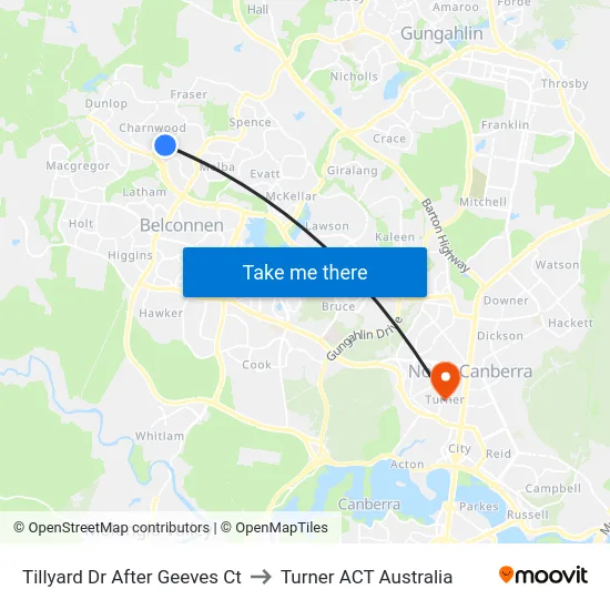 Tillyard Dr After Geeves Ct to Turner ACT Australia map