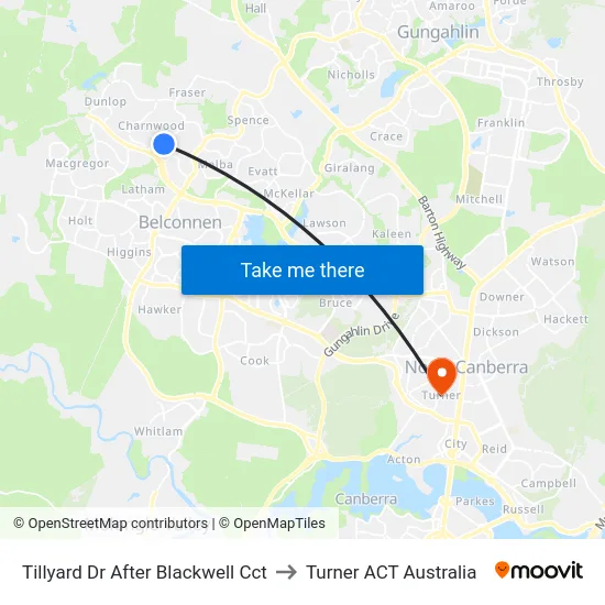 Tillyard Dr After Blackwell Cct to Turner ACT Australia map