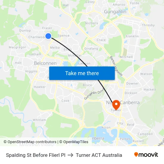Spalding St Before Flierl Pl to Turner ACT Australia map