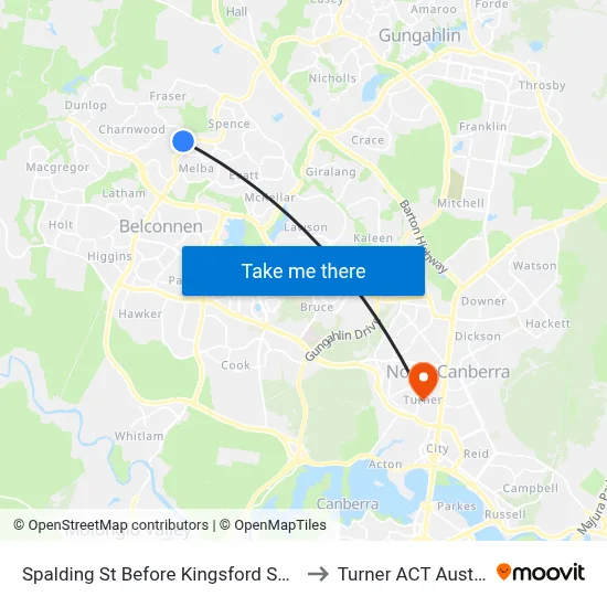 Spalding St Before Kingsford Smith Dr to Turner ACT Australia map
