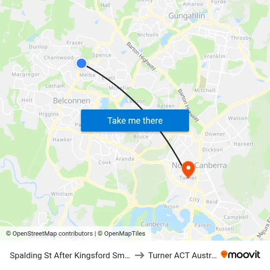 Spalding St After Kingsford Smith Dr to Turner ACT Australia map