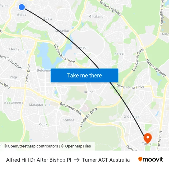 Alfred Hill Dr After Bishop Pl to Turner ACT Australia map