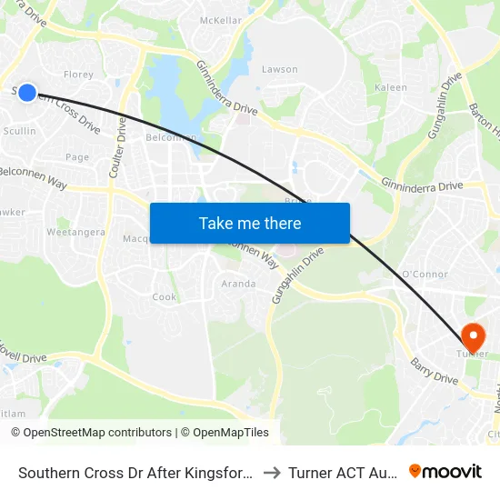 Southern Cross Dr After Kingsford Smith Dr to Turner ACT Australia map