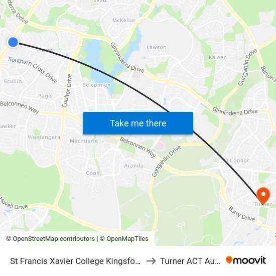 St Francis Xavier College Kingsford Smith Dr to Turner ACT Australia map