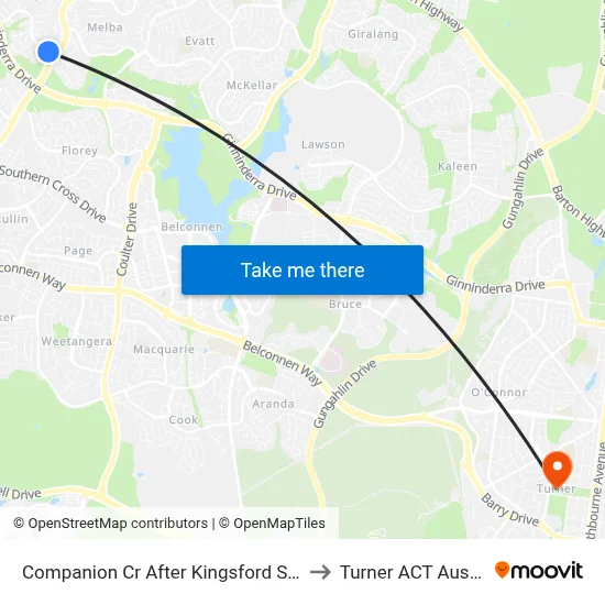 Companion Cr After Kingsford Smith Dr to Turner ACT Australia map