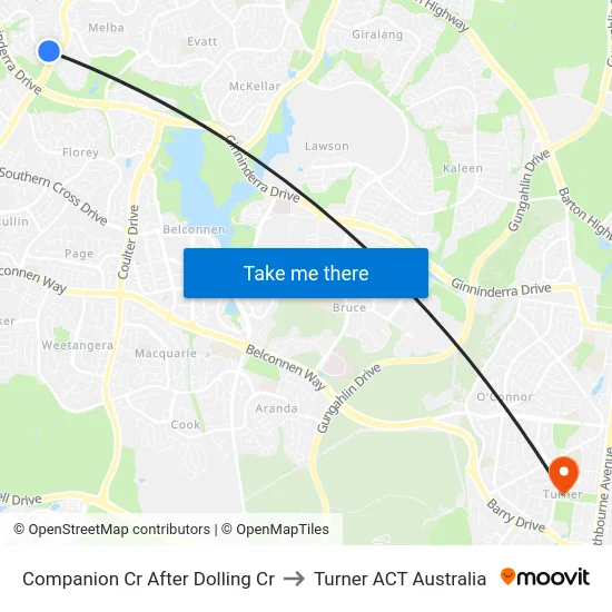 Companion Cr After Dolling Cr to Turner ACT Australia map
