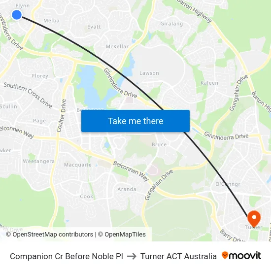 Companion Cr Before Noble Pl to Turner ACT Australia map
