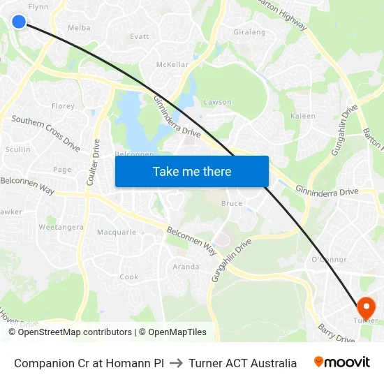 Companion Cr at Homann Pl to Turner ACT Australia map