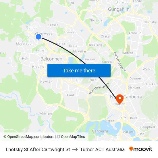 Lhotsky St After Cartwright St to Turner ACT Australia map