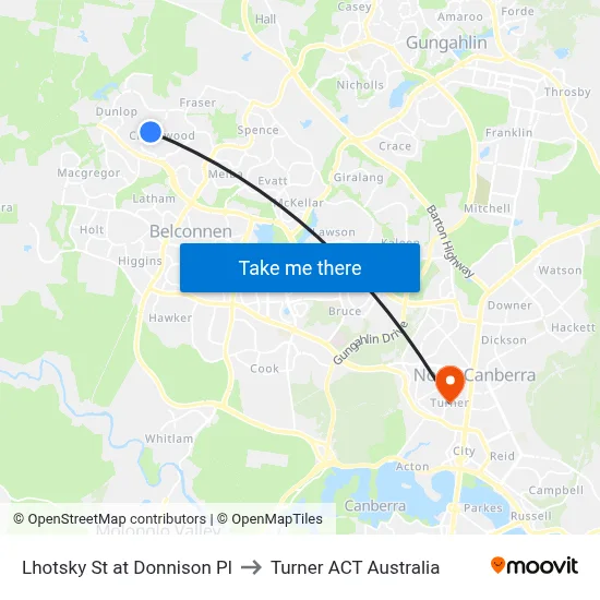 Lhotsky St at Donnison Pl to Turner ACT Australia map