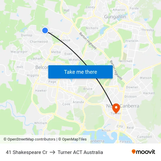 41 Shakespeare Cr to Turner ACT Australia map