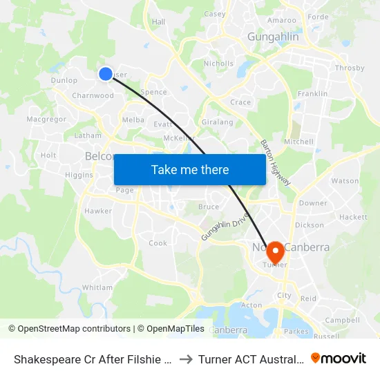 Shakespeare Cr After Filshie Cl to Turner ACT Australia map