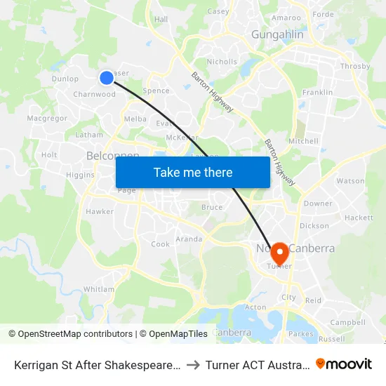 Kerrigan St After Shakespeare Cr to Turner ACT Australia map