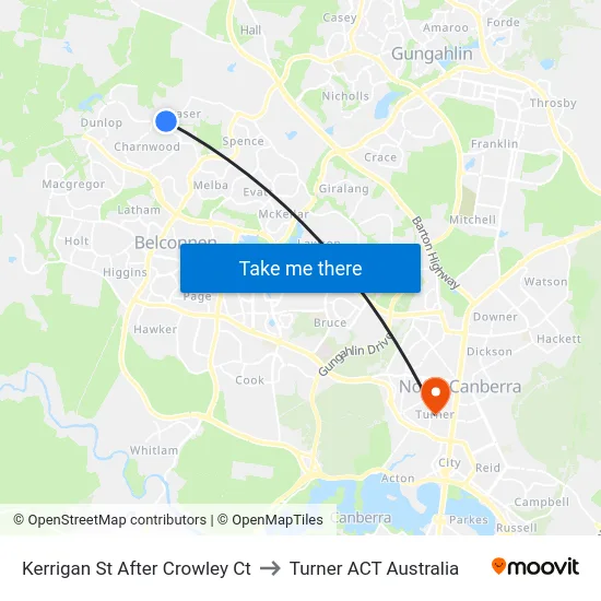 Kerrigan St After Crowley Ct to Turner ACT Australia map