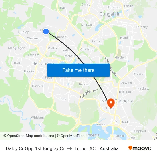 Daley Cr Opp 1st Bingley Cr to Turner ACT Australia map