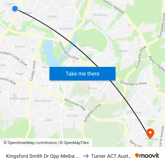 Kingsford Smith Dr Opp Melba Shops to Turner ACT Australia map