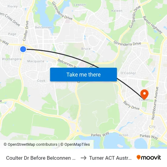 Coulter Dr Before Belconnen Way to Turner ACT Australia map