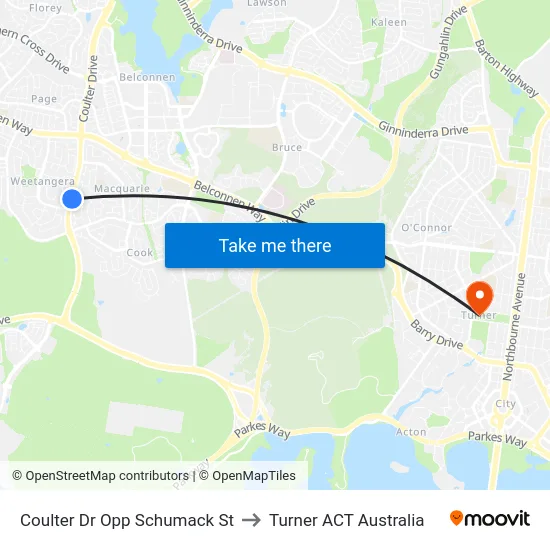 Coulter Dr Opp Schumack St to Turner ACT Australia map