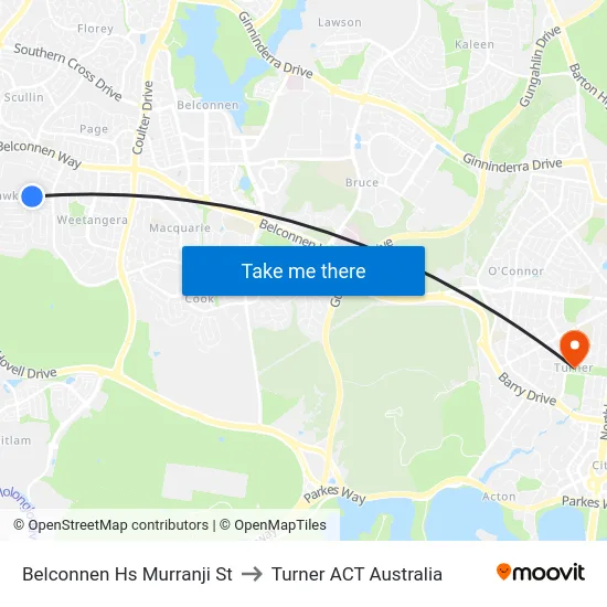 Belconnen Hs Murranji St to Turner ACT Australia map