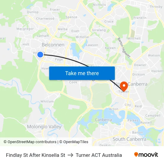 Findlay St After Kinsella St to Turner ACT Australia map