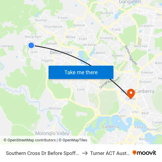 Southern Cross Dr Before Spofforth St to Turner ACT Australia map
