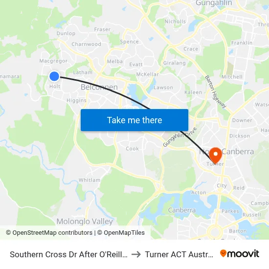 Southern Cross Dr After O'Reilly St to Turner ACT Australia map