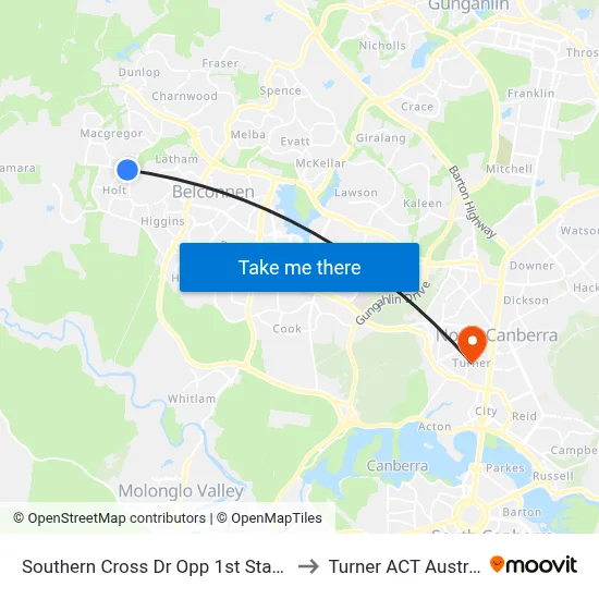 Southern Cross Dr Opp 1st Starke St to Turner ACT Australia map