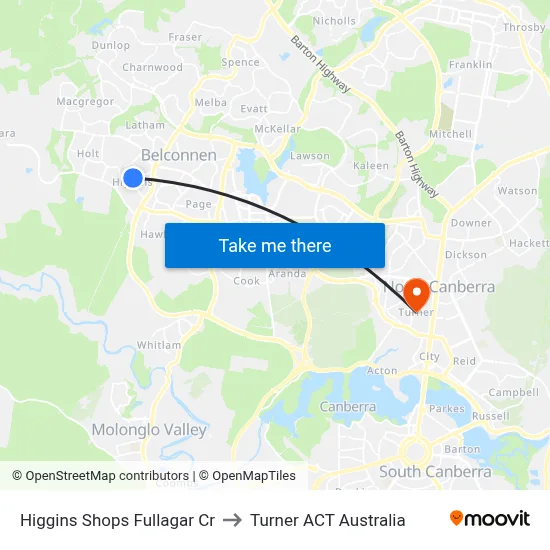 Higgins Shops Fullagar Cr to Turner ACT Australia map