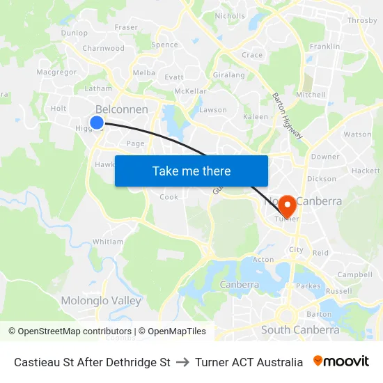 Castieau St After Dethridge St to Turner ACT Australia map