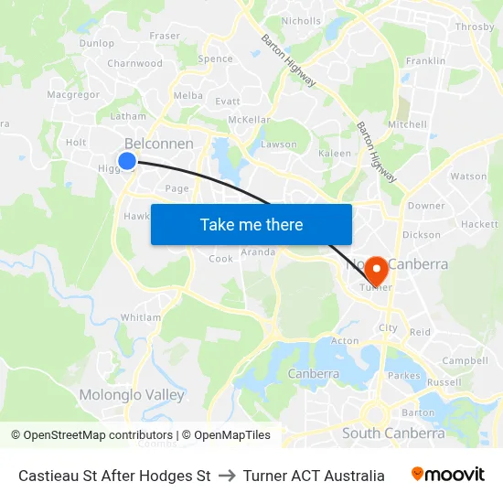 Castieau St After Hodges St to Turner ACT Australia map
