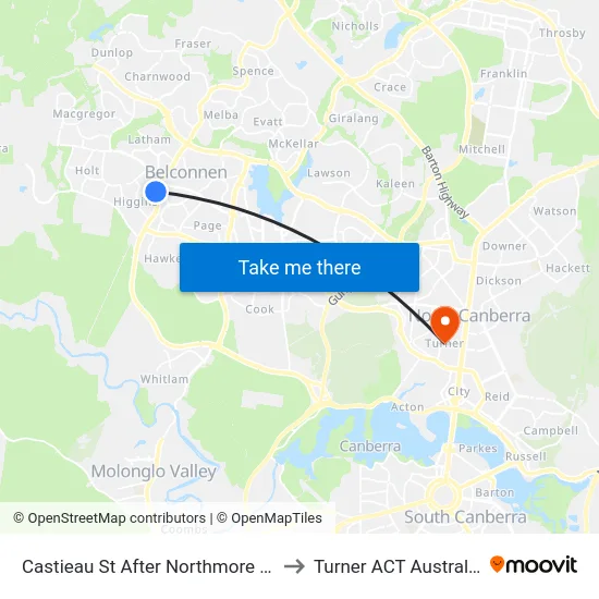 Castieau St After Northmore Cr to Turner ACT Australia map