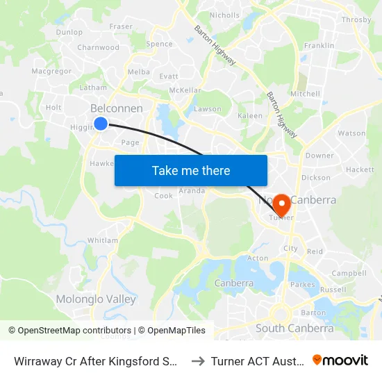 Wirraway Cr After Kingsford Smith Dr to Turner ACT Australia map