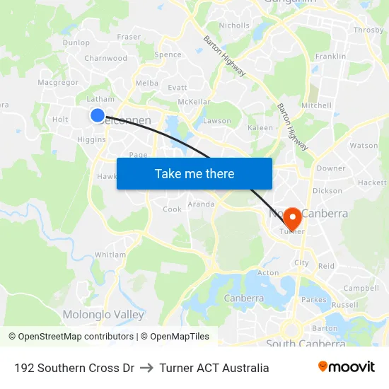 192 Southern Cross Dr to Turner ACT Australia map