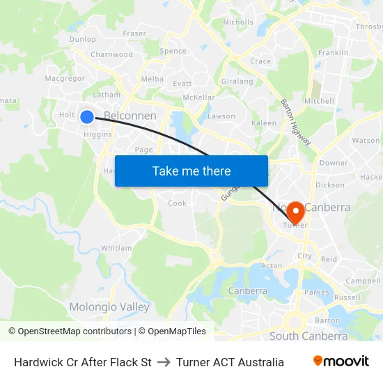 Hardwick Cr After Flack St to Turner ACT Australia map