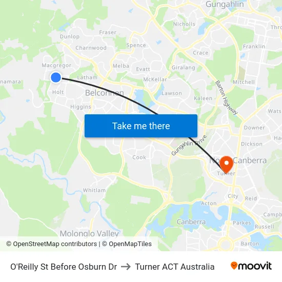 O'Reilly St Before Osburn Dr to Turner ACT Australia map