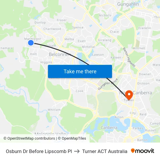 Osburn Dr Before Lipscomb Pl to Turner ACT Australia map
