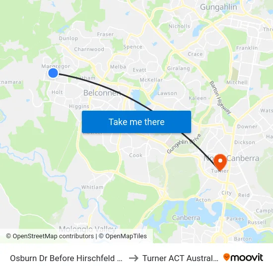 Osburn Dr Before Hirschfeld Cr to Turner ACT Australia map