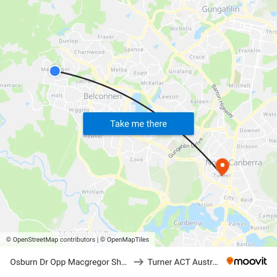Osburn Dr Opp Macgregor Shops to Turner ACT Australia map