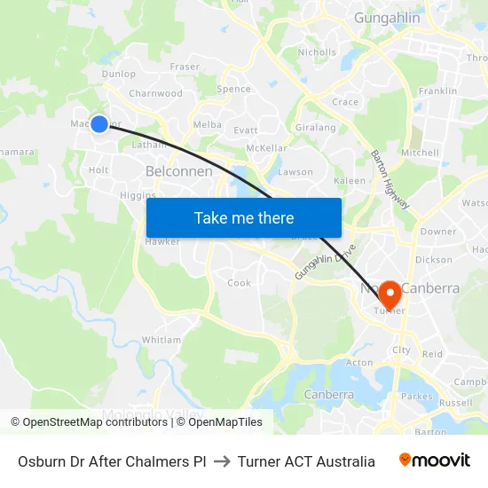 Osburn Dr After Chalmers Pl to Turner ACT Australia map