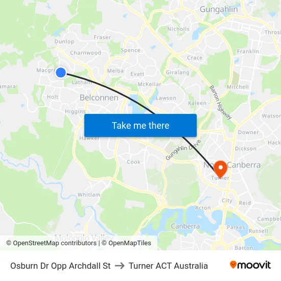 Osburn Dr Opp Archdall St to Turner ACT Australia map