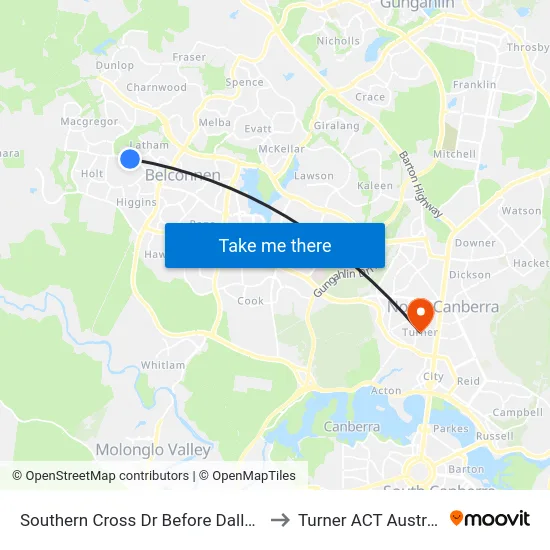 Southern Cross Dr Before Dalley Cr to Turner ACT Australia map
