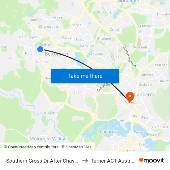 Southern Cross Dr After Chave St to Turner ACT Australia map