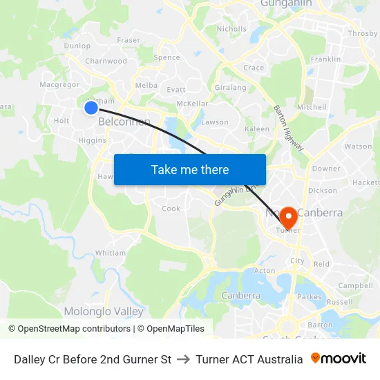 Dalley Cr Before 2nd Gurner St to Turner ACT Australia map