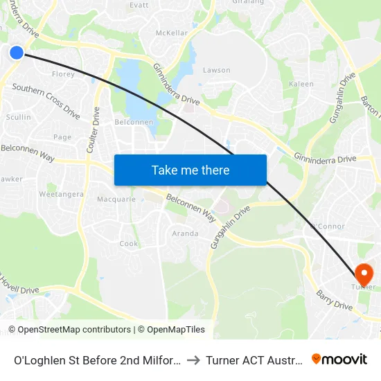O'Loghlen St Before 2nd Milford St to Turner ACT Australia map