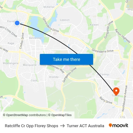 Ratcliffe Cr Opp Florey Shops to Turner ACT Australia map