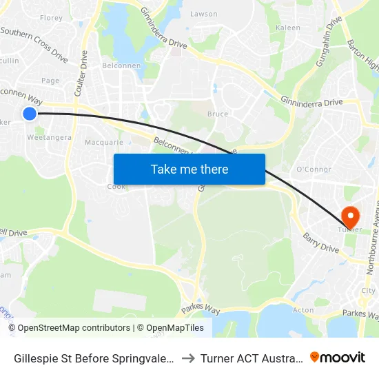 Gillespie St Before Springvale Dr to Turner ACT Australia map