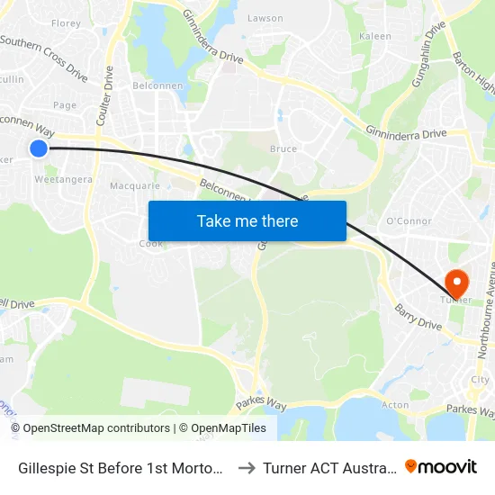 Gillespie St Before 1st Morton St to Turner ACT Australia map