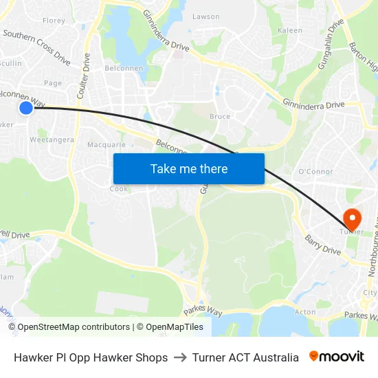 Hawker Pl Opp Hawker Shops to Turner ACT Australia map