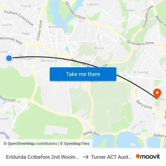 Erldunda Cctbefore 2nd Woolner Cct to Turner ACT Australia map